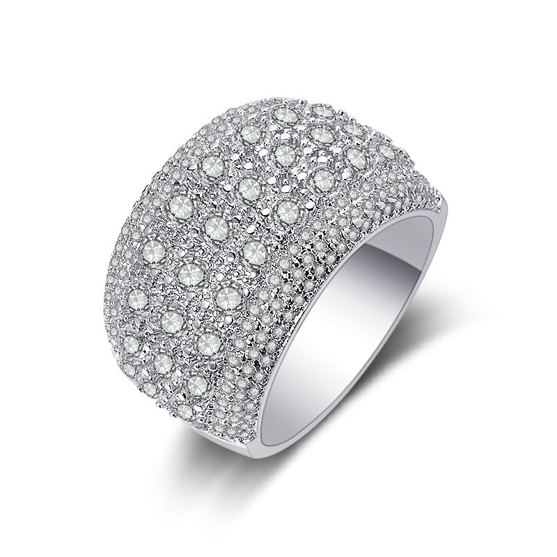 Rockyu 指輪 レディース 太め シルバー色 ジルコニア プラチナメッキ キラキラリング