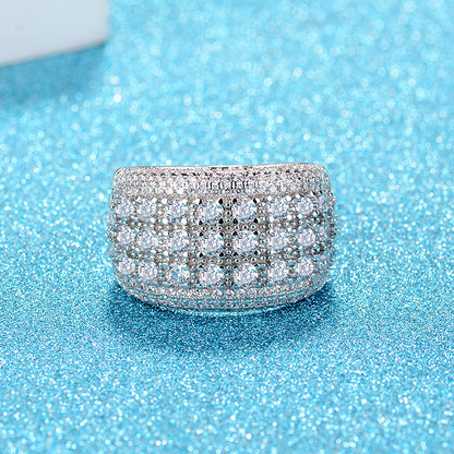 Rockyu 指輪 レディース 太め シルバー色 ジルコニア プラチナメッキ キラキラリング