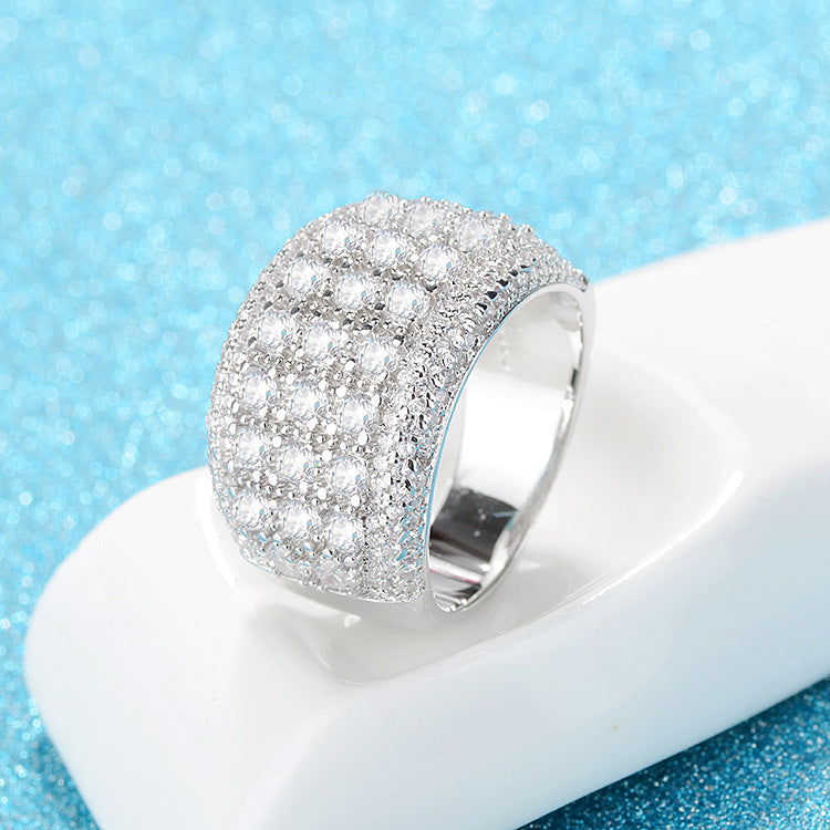 Rockyu 指輪 レディース 太め シルバー色 ジルコニア プラチナメッキ キラキラリング