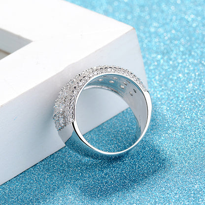 Rockyu 指輪 レディース 太め シルバー色 ジルコニア プラチナメッキ キラキラリング