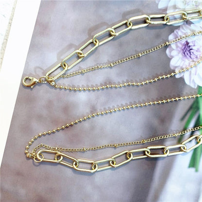 Rockyu ネックレス レディース ゴールド 18金仕上げ 三連チェーン コインネックレス パールペンダント ステンレス 金属アレルギー対応 ファッションアクセサリー