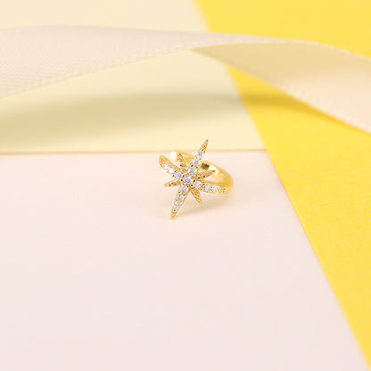 Rockyu シルバー925 イヤーカフ レディース メンズ ジルコニア 芒星 ノンホール ゴールド 金属アレルギー対応