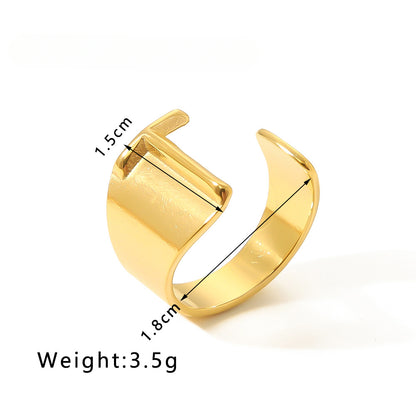 Rockyu イニシャルリング A〜Z選べる 太めゴールド フリーサイズステンレス指輪