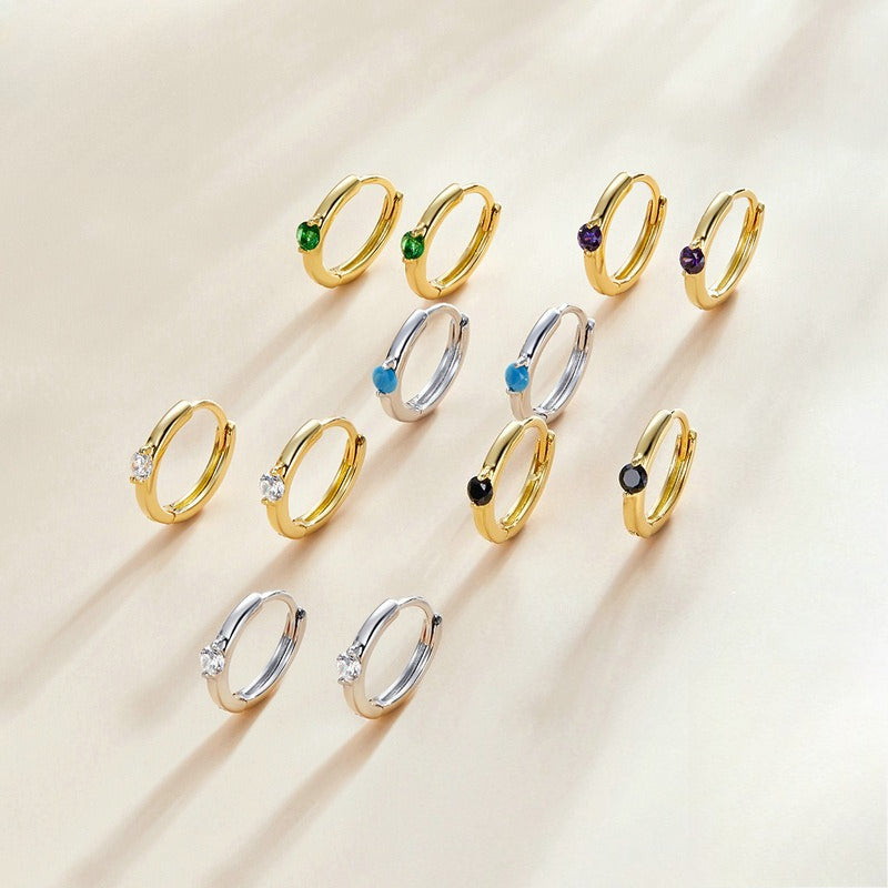Rockyu ピアス レディース シルバー925 ジルコニア カラー宝石 鏡面仕上げ 円型 リングピアス 金属アレルギー対応 ファッション アクセサリー ギフト