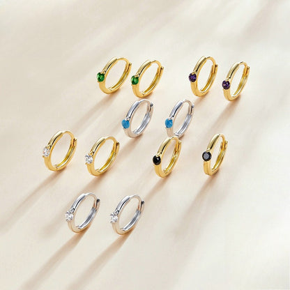 Rockyu ピアス レディース シルバー925 ジルコニア カラー宝石 鏡面仕上げ 円型 リングピアス 金属アレルギー対応 ファッション アクセサリー ギフト