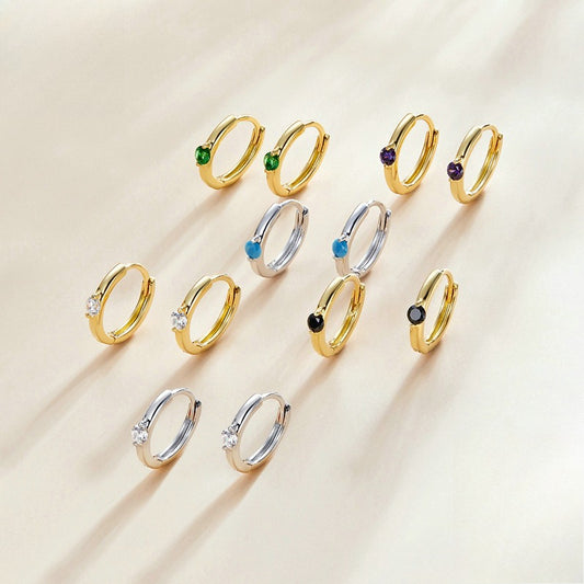 Rockyu ピアス レディース シルバー925 ジルコニア カラー宝石 鏡面仕上げ 円型 リングピアス 金属アレルギー対応 ファッション アクセサリー ギフト