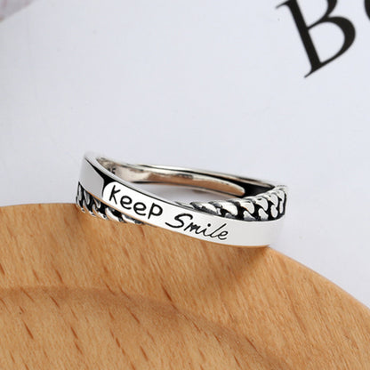 Rockyu レディース リング シルバー925 フリーサイズ 英字刻印 交差デザイン 金属アレルギー対応