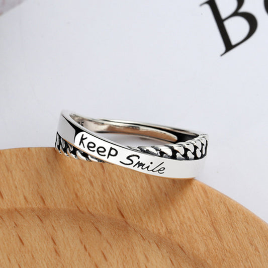 Rockyu レディース リング シルバー925 フリーサイズ 英字刻印 交差デザイン 金属アレルギー対応