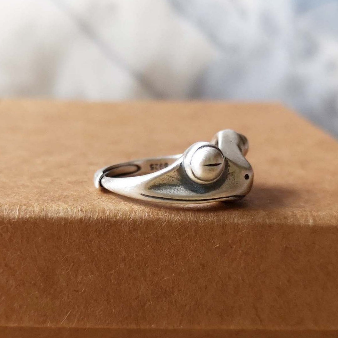 Rockyu カエルリング レディース シルバー925 ユニーク フリーサイズ ピンキー対応