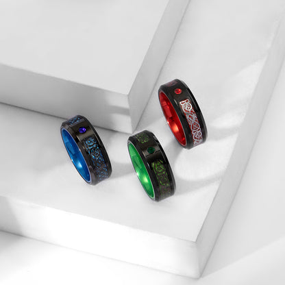 Rockyu タングステンリング メンズ 龍紋デザイン おしゃれ 幅8mm 指輪