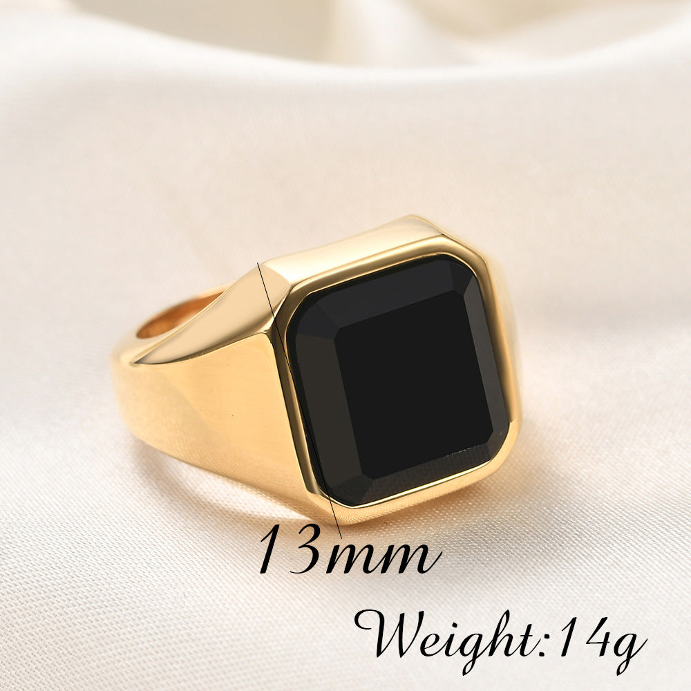 ステンレス印台リング メンズ｜ブラックオニキス＆ターコイズ デザイン 指輪