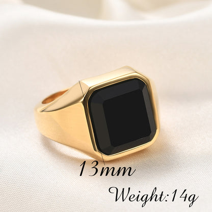 ステンレス印台リング メンズ｜ブラックオニキス＆ターコイズ デザイン 指輪