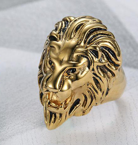 ライオンリング｜メンズ ゴールド＆ブラック ステンレス 個性派デザイン 指輪