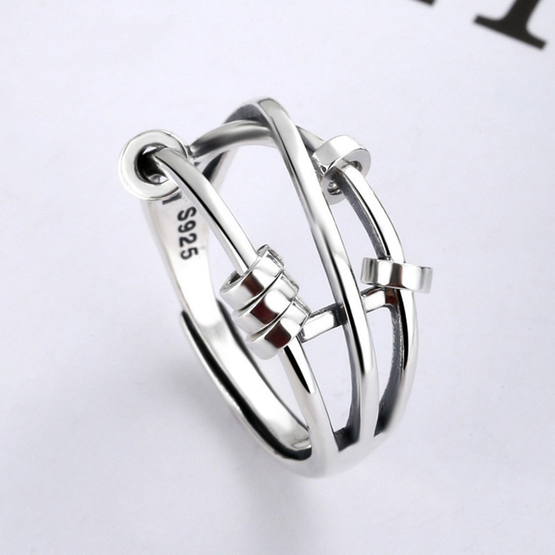 Rockyu フリーサイズ回転リング レディース S925シルバー ストレス軽減リング 個性的デザイン