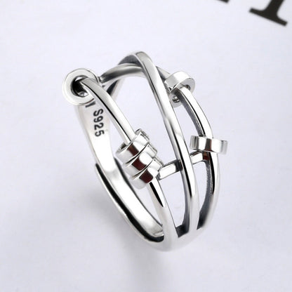 Rockyu フリーサイズ回転リング レディース S925シルバー ストレス軽減リング 個性的デザイン