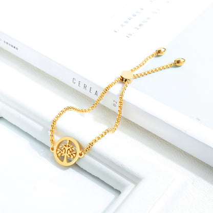 Rockyu ステンレス製 スライドブレスレット｜ツリーオブライフ モチーフ レディース