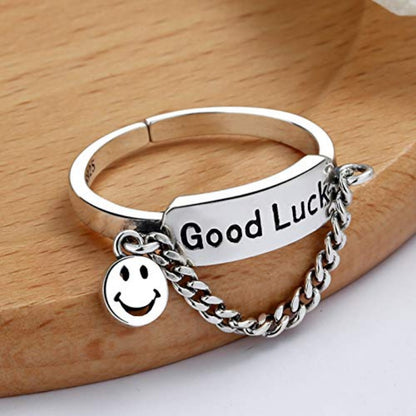 Rockyu 指輪 レディース フリーサイズ シルバー925 スマイル＆メッセージチェーンリング