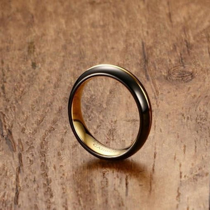 Rockyu タングステンリング メンズ 6mm ブラック×ゴールド 高級仕上げ 指輪 アクセサリー