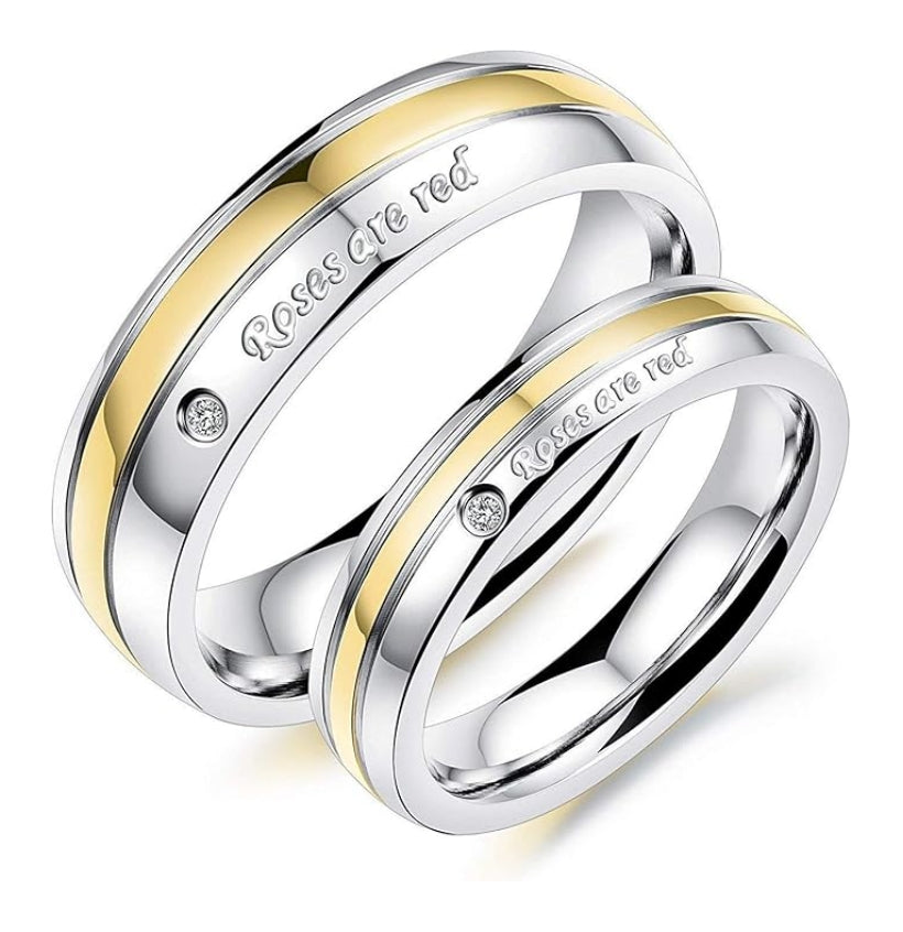 ローズ・アー・レッド ペアリング｜シンプル＆高品質ステンレス製 シルバー×3色ラインが選べる愛の証リング