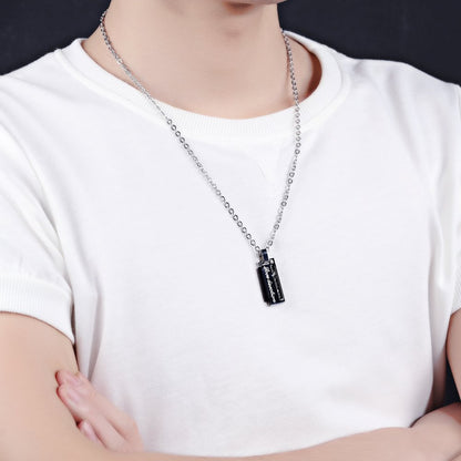 Rockyu ペアネックレス LOVE-U刻印 長方形プレート ジルコニア付き ステンレス製