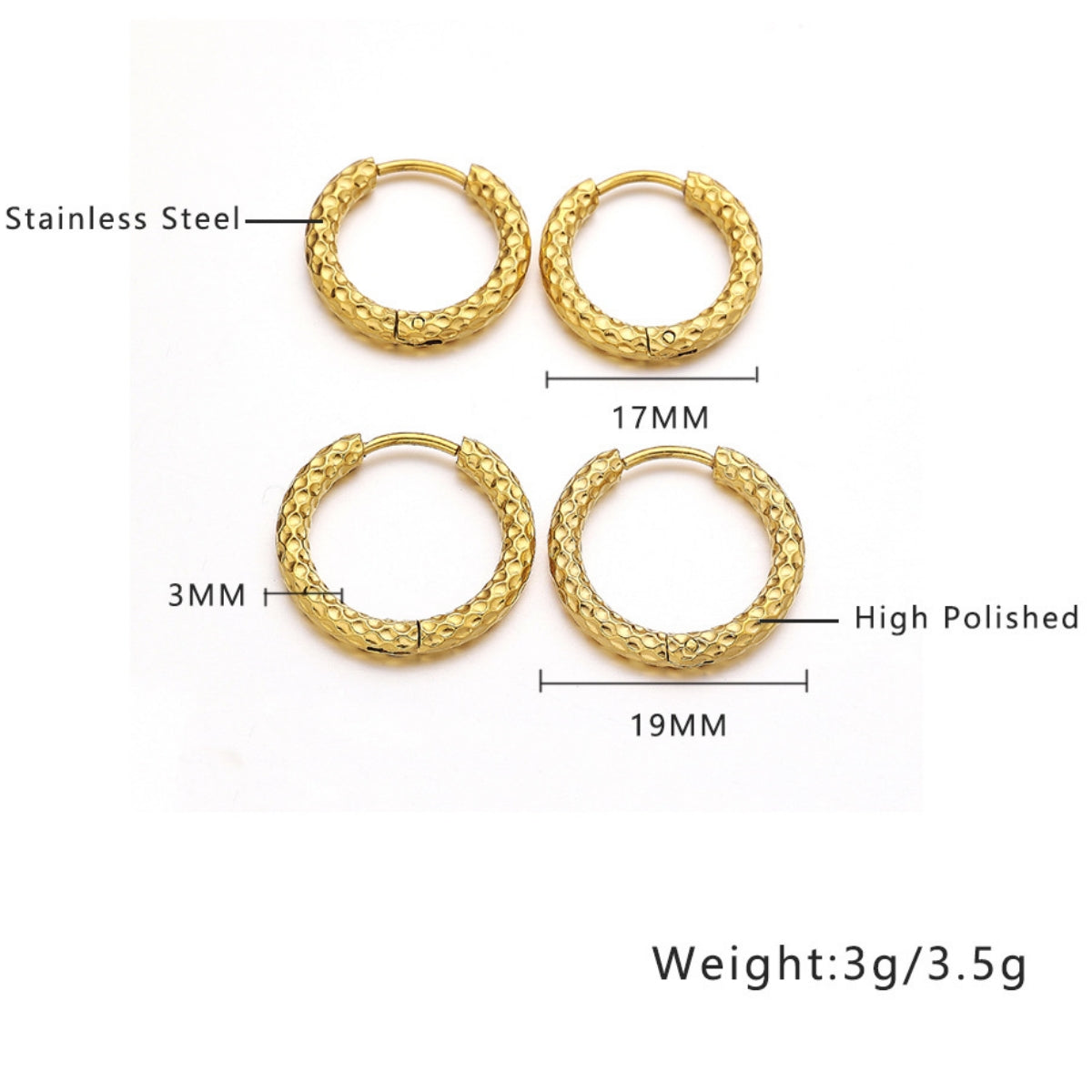 Rockyu レディース ゴールド フープピアス ステンレス鋼 金属アレルギー対応 凹凸デザイン シンプル リングピアス