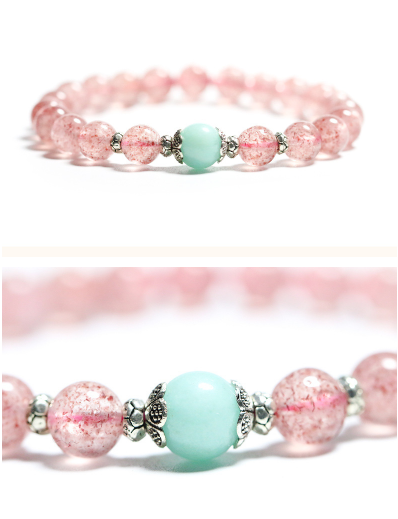 Rockyu ブレスレット レディース ピンククリスタル 天然石 ビーズ 数珠ブレス おしゃれアクセサリー