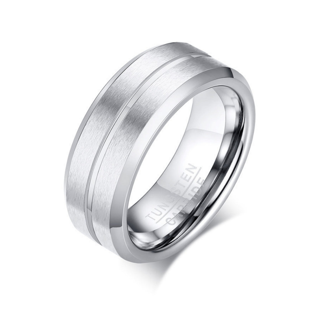 Rockyu タングステンリング メンズ ブラック×ブルー 8mm幅 マット仕上げ