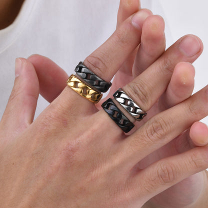 Rockyu チェーンデザインリング メンズ ステンレス 幅広 7mm 喜平風 指輪 金属アレルギー対応