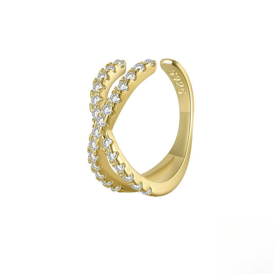 Rockyu フェイクピアス メンズ レディース シルバー925 ゴールド&シルバー 二連交叉 ジルコニア フープイヤリング アレルギー対応