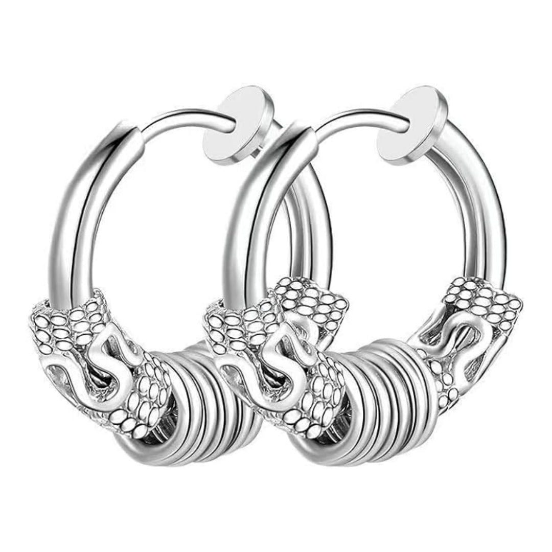 Rockyu フェイクピアス メンズ サージカルステンレス 龍紋デザイン イヤーカフ 4連リング/ボール 小さめ ノンホール 両耳用 金属アレルギー対応