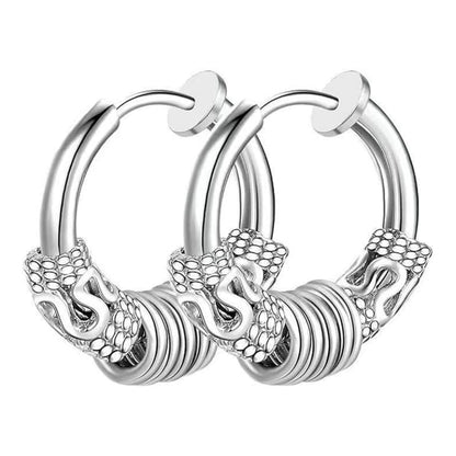 Rockyu フェイクピアス メンズ サージカルステンレス 龍紋デザイン イヤーカフ 4連リング/ボール 小さめ ノンホール 両耳用 金属アレルギー対応