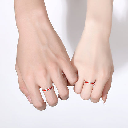 Rockyu ペアリング カップルリング 2個セット メンズ レディース シルバー925 純銀 血色エナメル サイズ調整可能