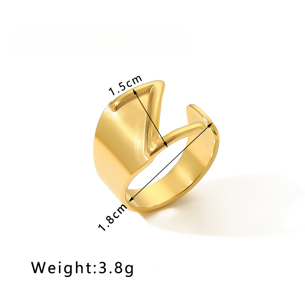 Rockyu イニシャルリング A〜Z選べる 太めゴールド フリーサイズステンレス指輪