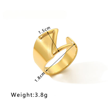 Rockyu イニシャルリング A〜Z選べる 太めゴールド フリーサイズステンレス指輪