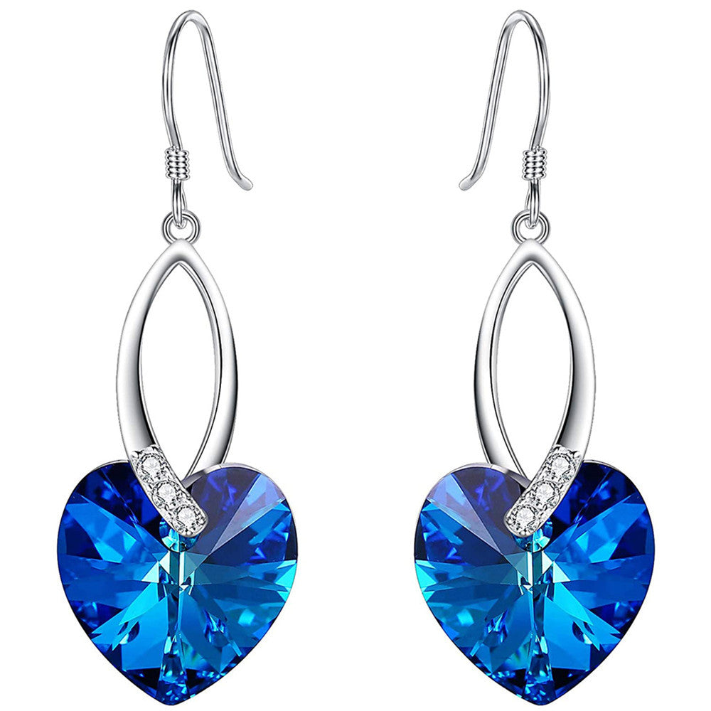 Rockyu シルバー925 ハート型 オーストリアクリスタル 揺れるピアス レディース