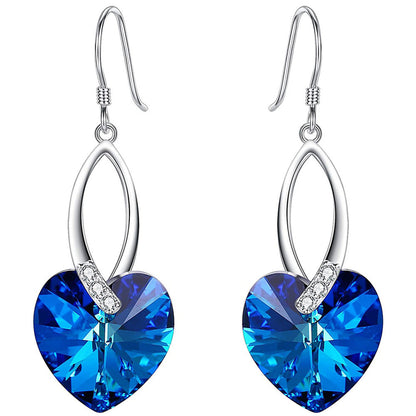 Rockyu シルバー925 ハート型 オーストリアクリスタル 揺れるピアス レディース