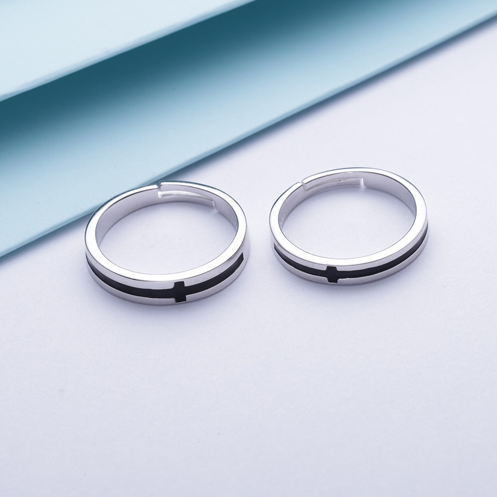 Rockyu ペアリング フリーサイズ 指輪 メンズ 十字架 レディース リング クロス 2個セット シンプル ステンレス 銀色