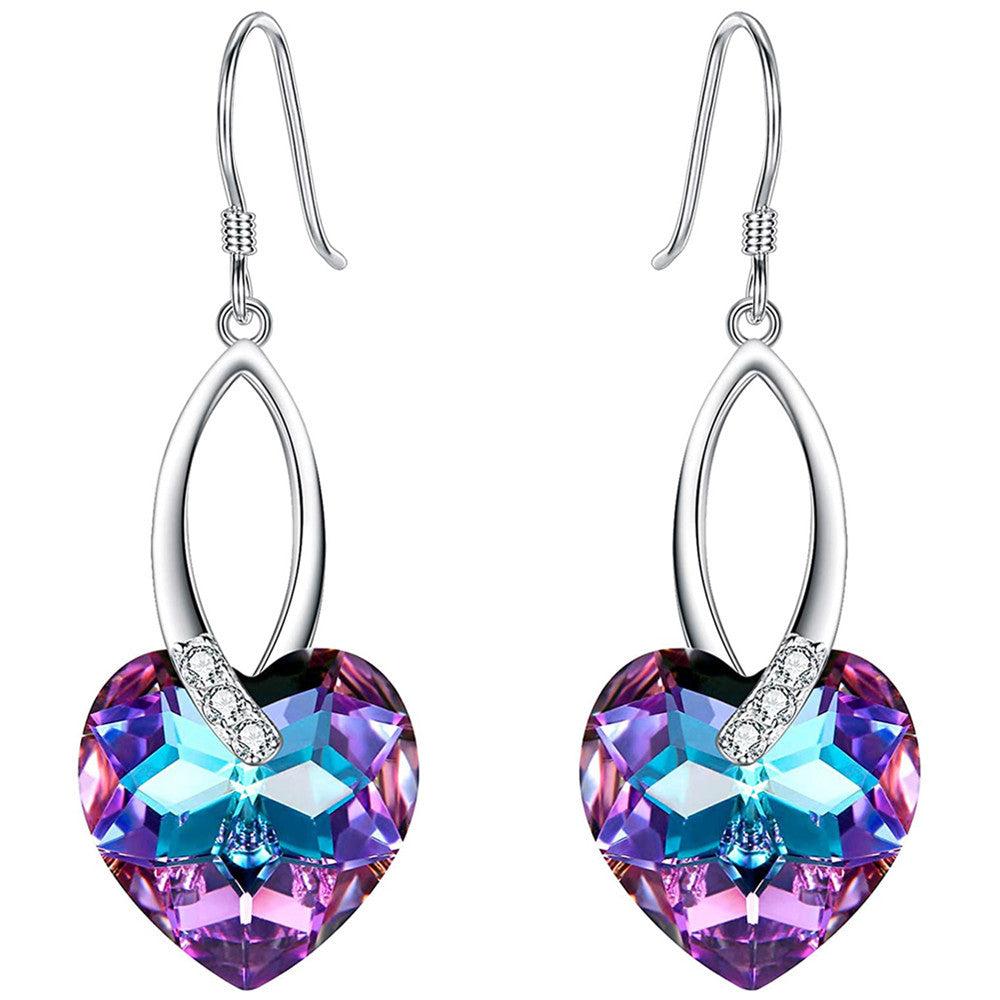 Rockyu シルバー925 ハート型 オーストリアクリスタル 揺れるピアス レディース