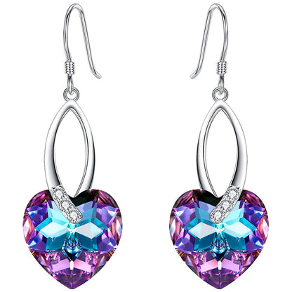 Rockyu シルバー925 ハート型 オーストリアクリスタル 揺れるピアス レディース