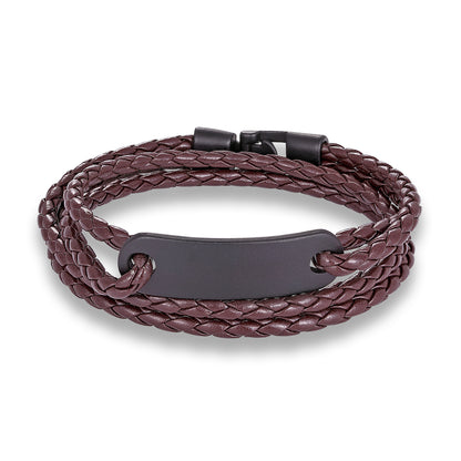 Rockyu ブレスレット メンズ レディース レザー 三つ編み バングル サージカルステンレス 腕輪