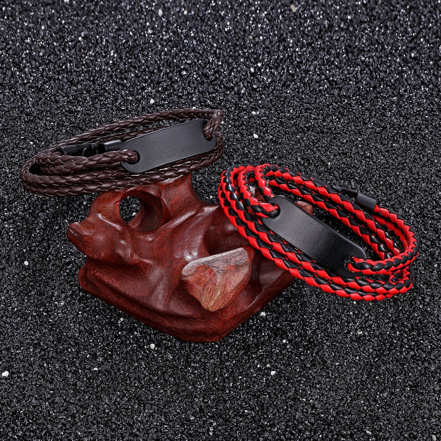 Rockyu ブレスレット メンズ レディース レザー 三つ編み バングル サージカルステンレス 腕輪