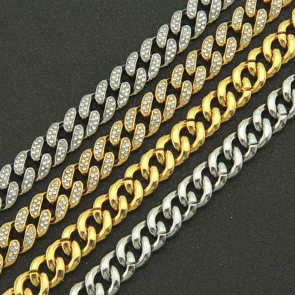 Rockyu ゴールド 喜平チェーンネックレス メンズ 18Kメッキ 太め ジルコニア入り 50cm/60cm/75cm