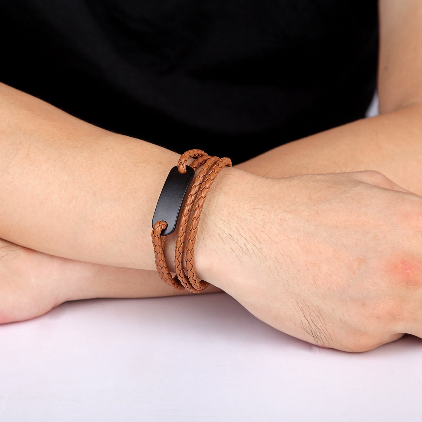 Rockyu ブレスレット メンズ レディース レザー 三つ編み バングル サージカルステンレス 腕輪