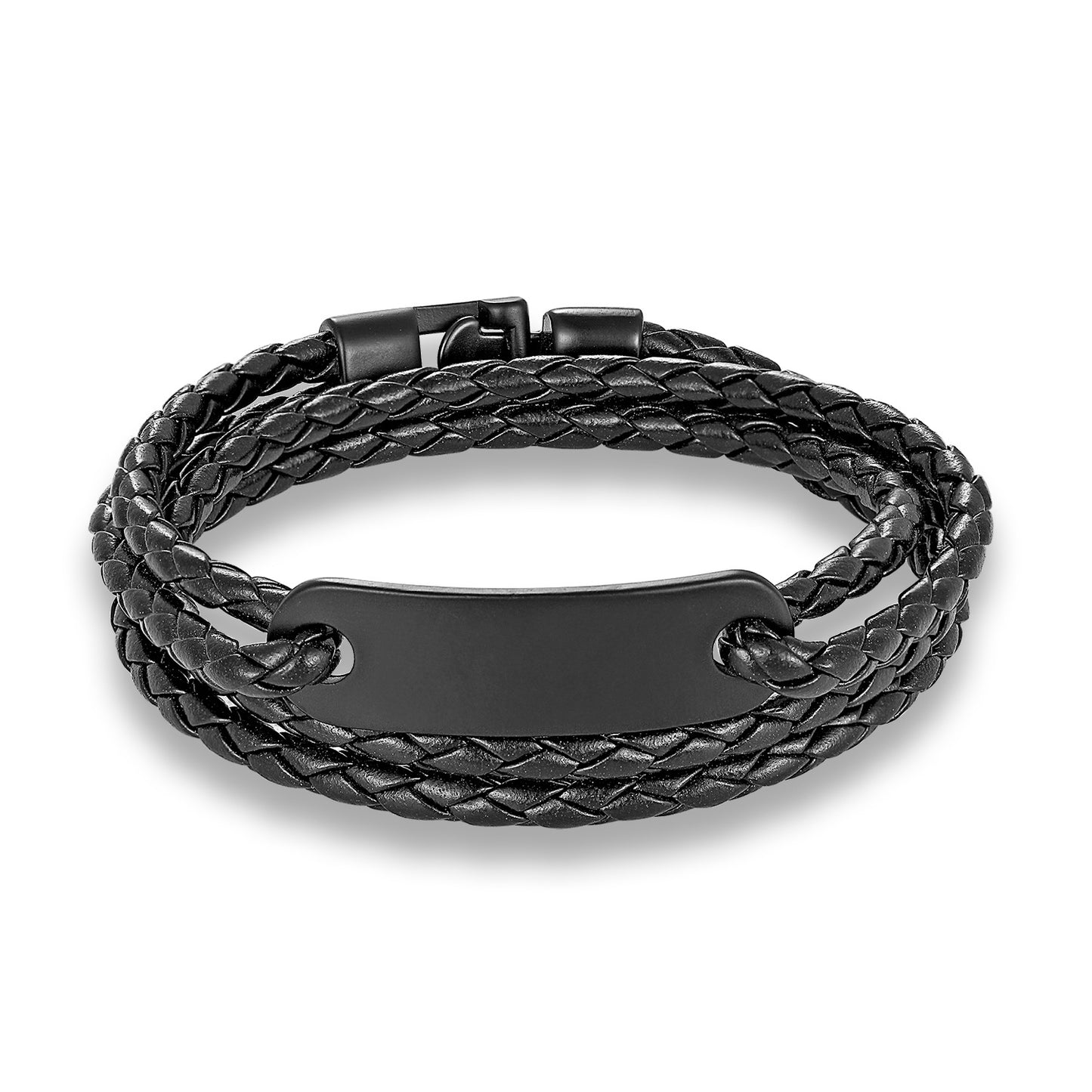 Rockyu ブレスレット メンズ レディース レザー 三つ編み バングル サージカルステンレス 腕輪