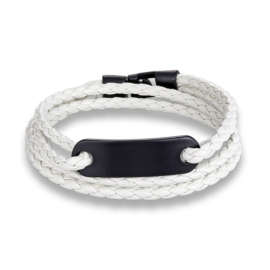 Rockyu ブレスレット メンズ レディース レザー 三つ編み バングル サージカルステンレス 腕輪