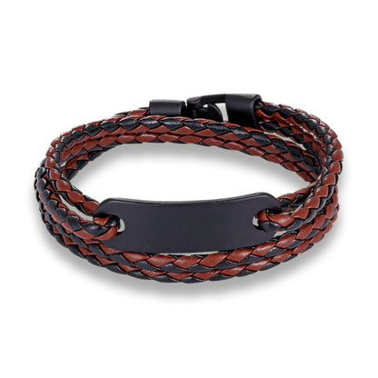 Rockyu ブレスレット メンズ レディース レザー 三つ編み バングル サージカルステンレス 腕輪