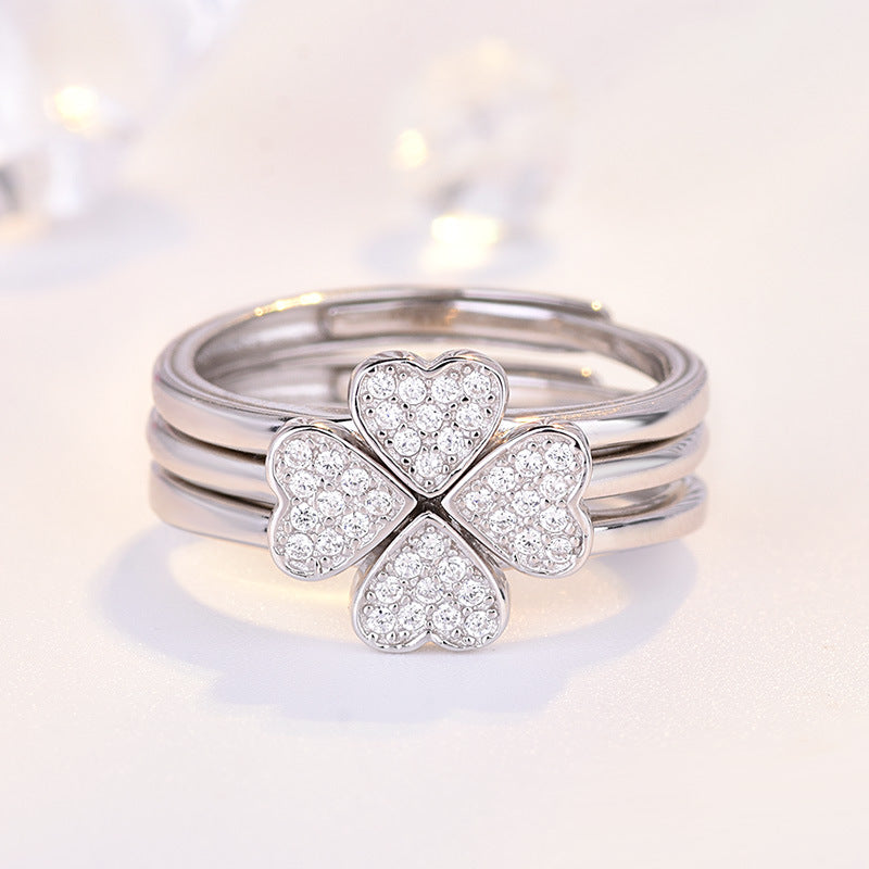 Rockyu クローバー風3連ハートリング レディース フリーサイズ シルバー925