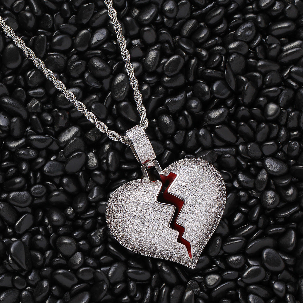 Rockyu ネックレス メンズ ハートブレイク ジルコニア シルバー ゴールド Hip Hop ペンダント
