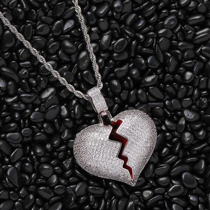 Rockyu ネックレス メンズ ハートブレイク ジルコニア シルバー ゴールド Hip Hop ペンダント