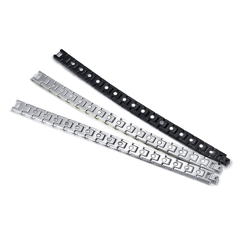 Rockyu ブレスレット メンズ ステンレス ゲルマニウム 磁気 ブラック＆シルバー ニューヨークスタイル